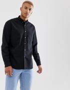 Asos Design Regular Fit Denim Shirt In Black With Mock Horn Buttons