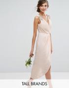 Tfnc Tall Wedding Wrap Midi Dress With Embellishment - Beige