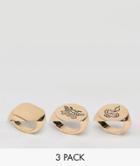 Asos Design Pack Of 3 Engraved Bee And Snake Signet Rings - Gold