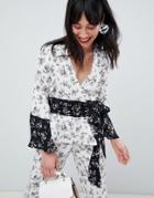 Unique 21 Floral Contrast Waist Tie Top-multi