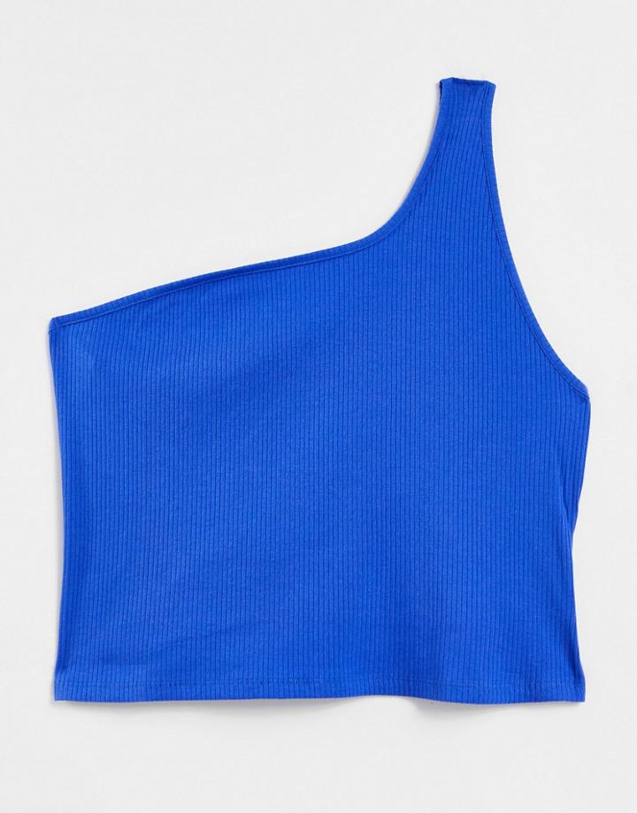 Monki Ellen Organic Cotton Cut Out One Shoulder Top In Blue-blues