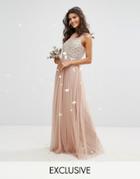 Maya Embellished Sweetheart Maxi Dress With Tulle Skirt - Brown