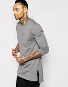 Asos Longline Long Sleeve T-shirt With Side Splits - Gray