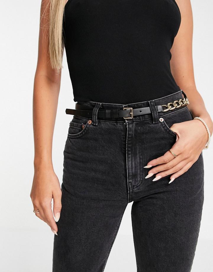 Asos Design Waist And Hip Chain Detail Skinny Belt In Black