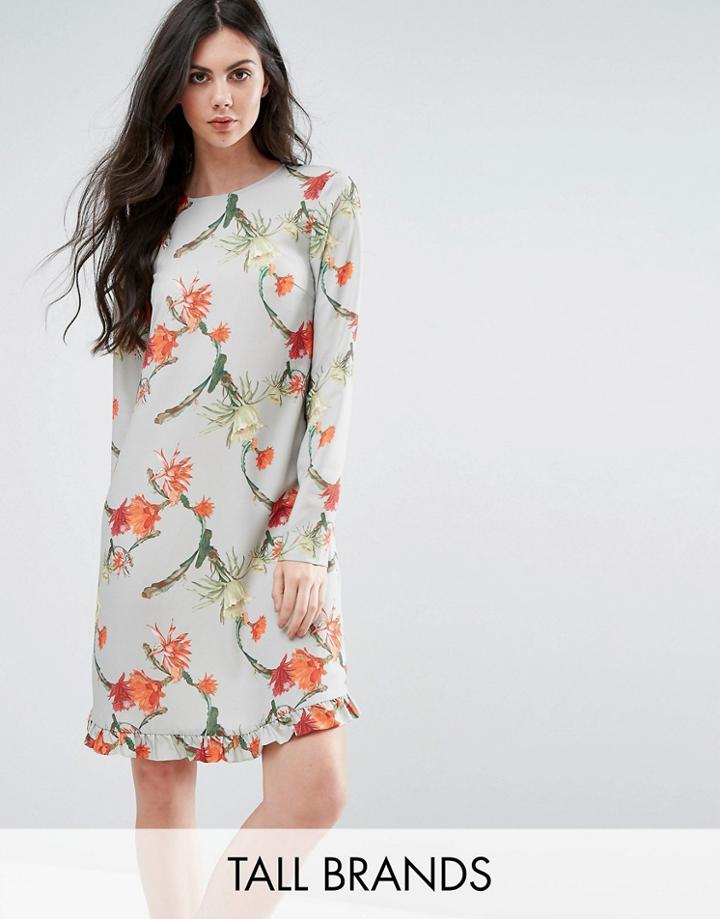 Y.a.s Tall Cactus Printed Dress With Frill Hem - Multi