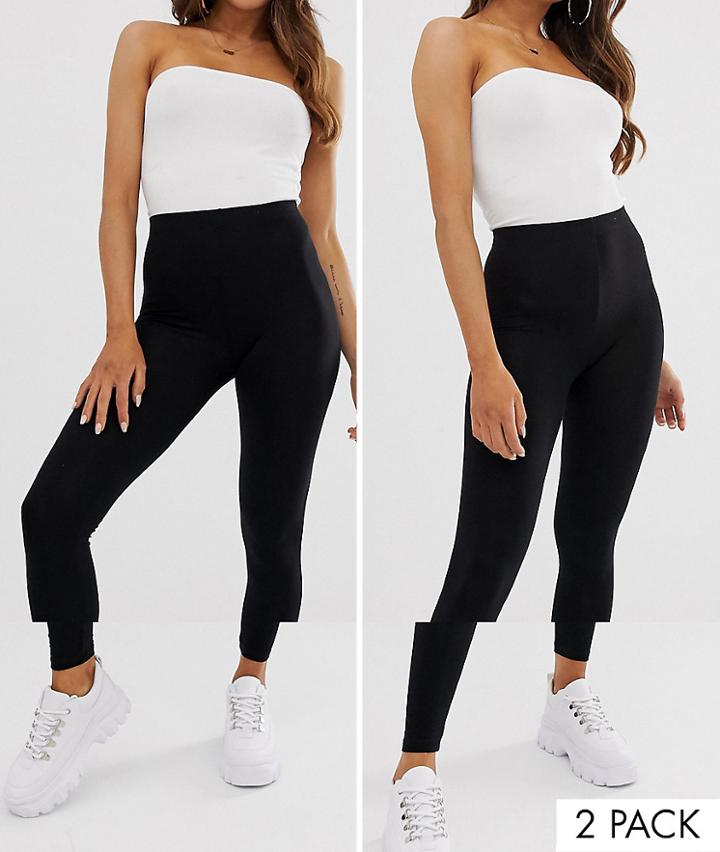 Asos Design 2 Pack High Waisted Leggings In Black Save - Black