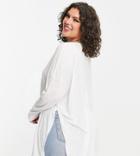 Asos Design Curve Top With Side Slits And Long Sleeve In Clean Rib In White