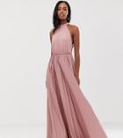 Asos Design Tall Halter Pleated Waisted Maxi Dress-pink