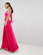 Asos Design Scuba Top Tassel Back Pleated Maxi Dress - Pink