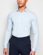 New Look Long Sleeve Muscle Fit Poplin Shirt In Light Blue