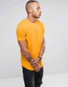Asos Longline T-shirt With Curve Hem - Yellow