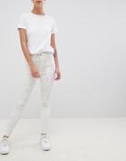 Asos Design Ridley High Waist Skinny Jeans With Painter Styling In Pax Painted Wash - White