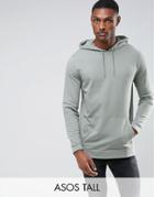 Asos Tall Longline Hoodie In Washed Khaki - Green