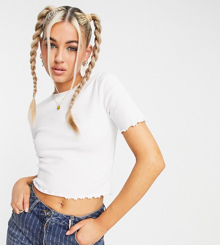 Collusion Lettuce Edge Rib Organic Cotton T-shirt In White