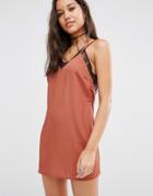 Missguided Satin Lace Trim Cami Dress - Toffee