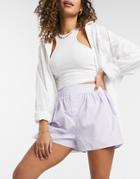 Asos Design Cotton Boxer Short In Lilac And White Stripe-multi
