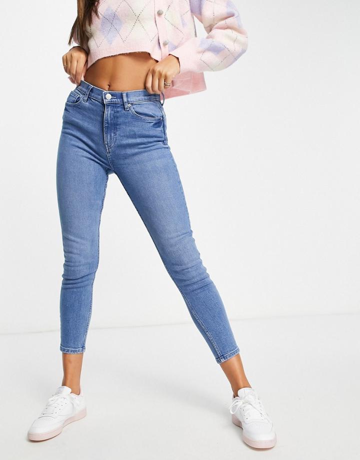Miss Selfridge High Waist Push Up Skinny Jeans In Midwash Blue-blues