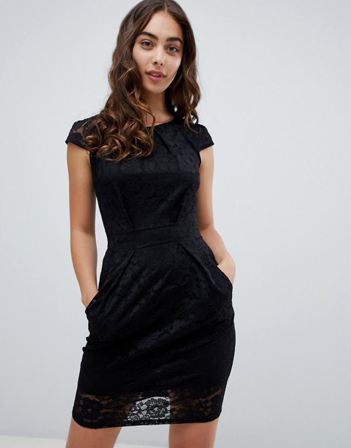 Qed London Lace Tulip Dress-black