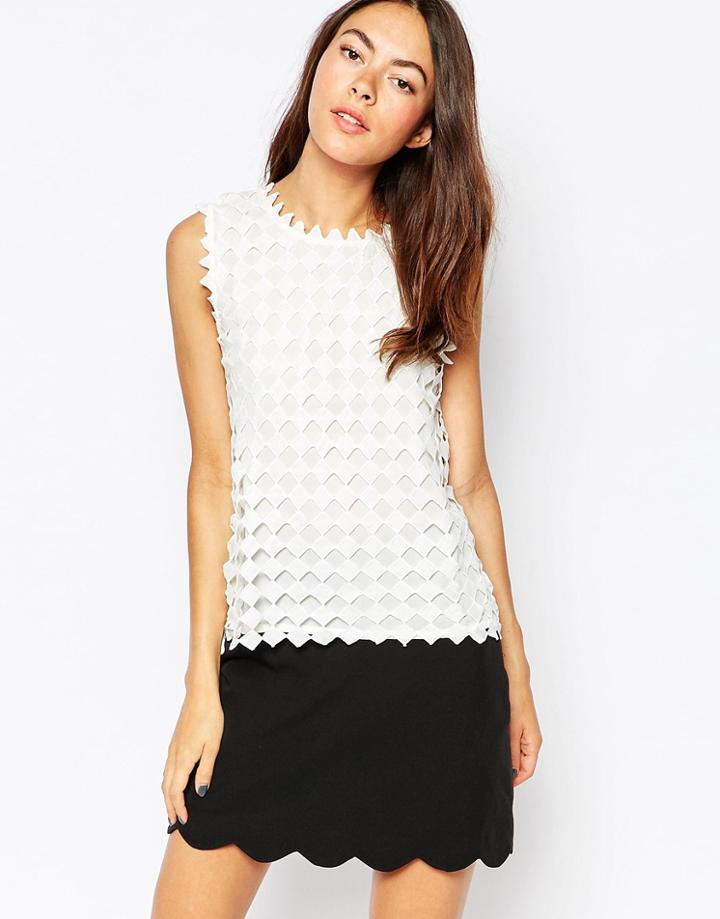 Jovonna Premier Checkmate Tunic With Cutwork Overlay - White