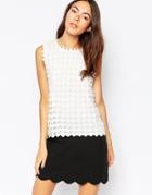 Jovonna Premier Checkmate Tunic With Cutwork Overlay - White