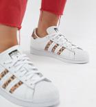 Adidas Originals Superstar Sneakers With Leopard Print Trim - Black