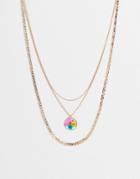Pieces Floral Pendant Mixed Chain Necklace In Gold