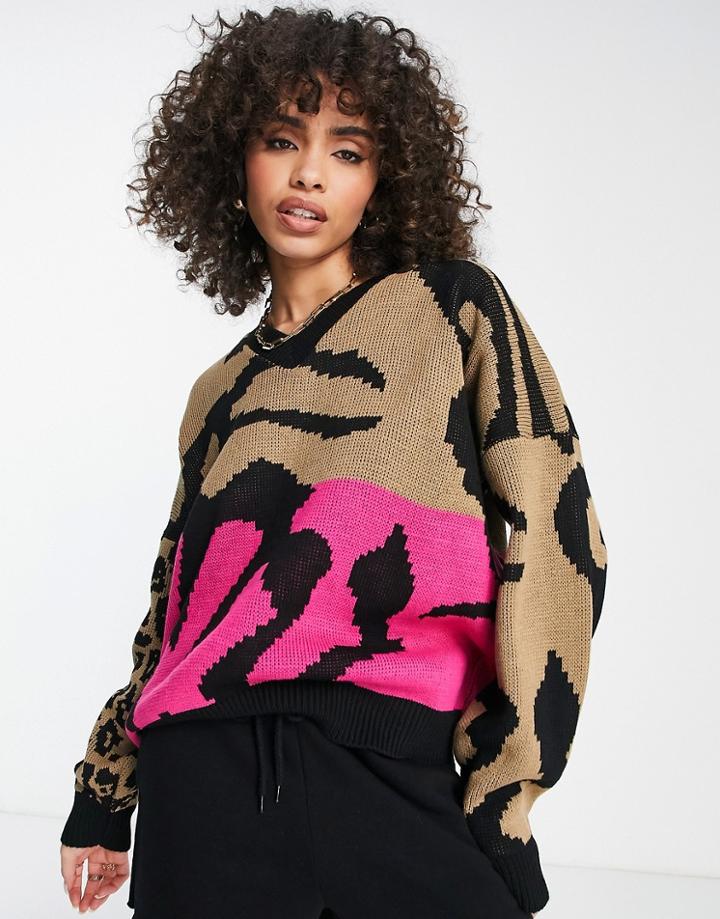 Naanaa Sweater In Pink Mixed Animal Print