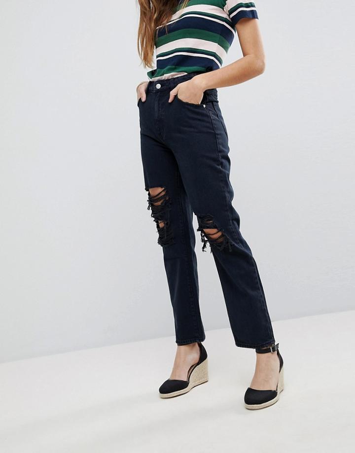 Rolla's Original Straight High Waisted Jean With Ripped Knee - Black
