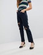 Rolla's Original Straight High Waisted Jean With Ripped Knee - Black