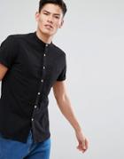 Asos Casual Stretch Slim Shirt With Grandad Collar In Black - Purple