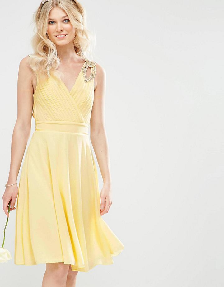 Tfnc Petite Wedding Prom Midi Dress With Embellished Shoulders - Yellow