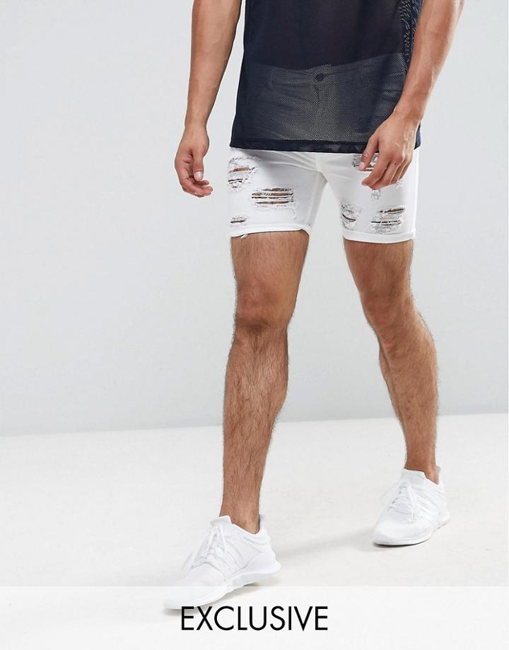 Jaded London Super Skinny Shorts In White With Distressing - White