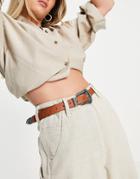 Glamorous Western Buckle Waist And Hip Jeans Belt In Tan-brown