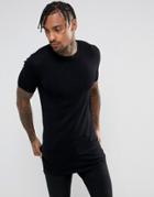 Asos Longline Viscose Mix T-shirt In Black - Black