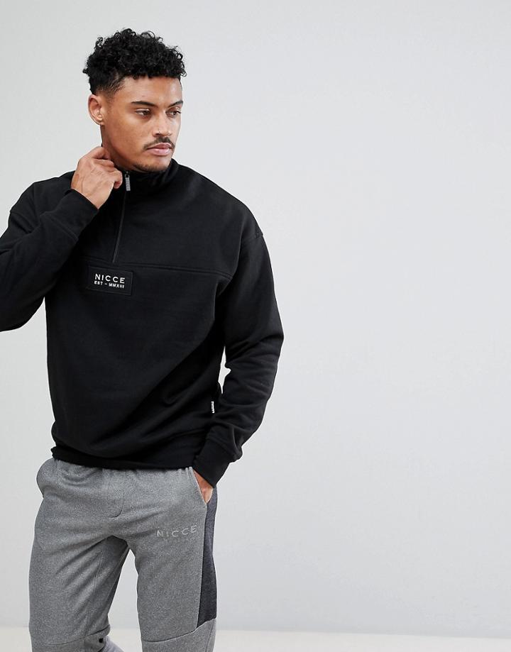 Nicce London Sweatshirt With Half Zip Funnel Neck - Black