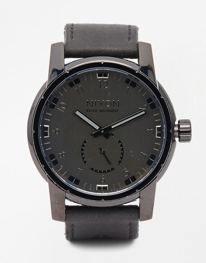 Nixon Patriot Leather Strap Watch A938 - Black