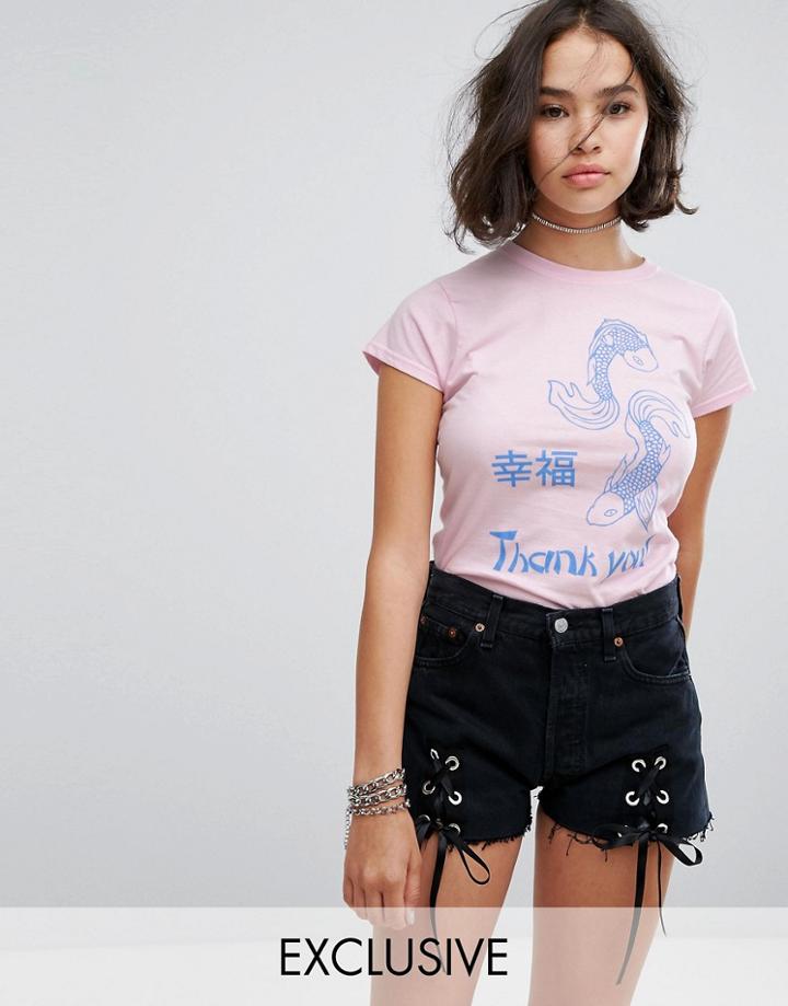 Reclaimed Vintage Inspired Shrunken T-shirt With Fish Print - Pink