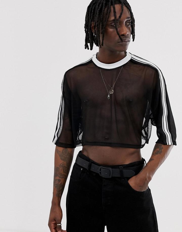 Asos Design Oversized Crop T-shirt In Mesh With Contrast Taping-black