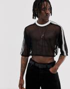 Asos Design Oversized Crop T-shirt In Mesh With Contrast Taping-black