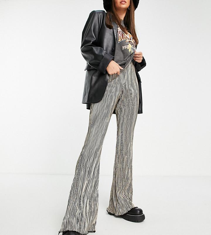 Topshop Tall Stripe Plisse Flare Pants-black