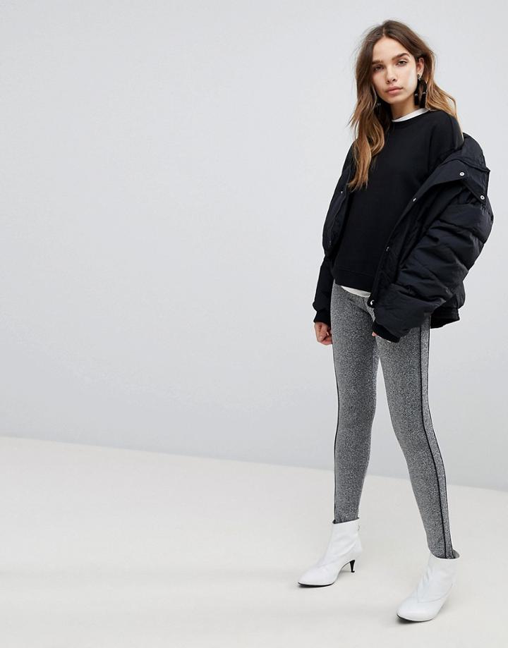Monki Metallic Sparkle Leggings - Silver
