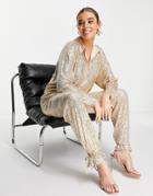 Style Cheat Relaxed Sequin Shirt In Champagne - Part Of A Set-silver
