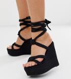 Asos Design Wide Fit Will Power Rope Wedges In Black