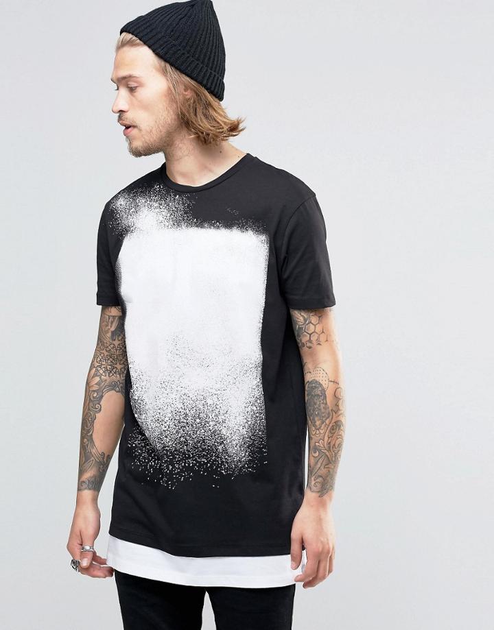 Asos Super Longline T-shirt With Spray Paint Effect And Hem Extender In Black - Black