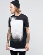 Asos Super Longline T-shirt With Spray Paint Effect And Hem Extender In Black - Black