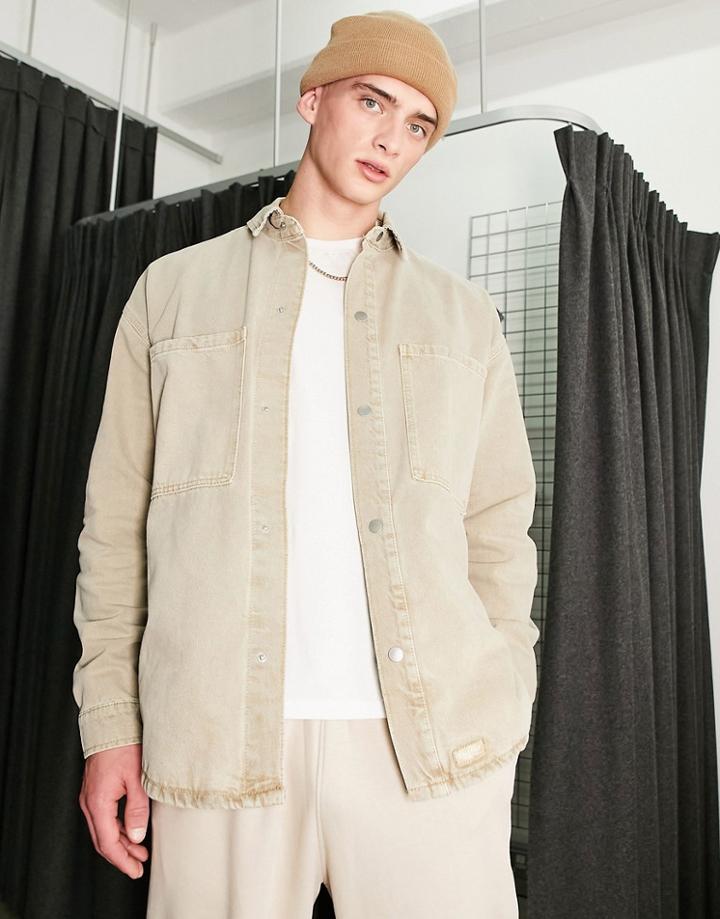 Bershka Oversized Denim Jacket In Ecru-brown