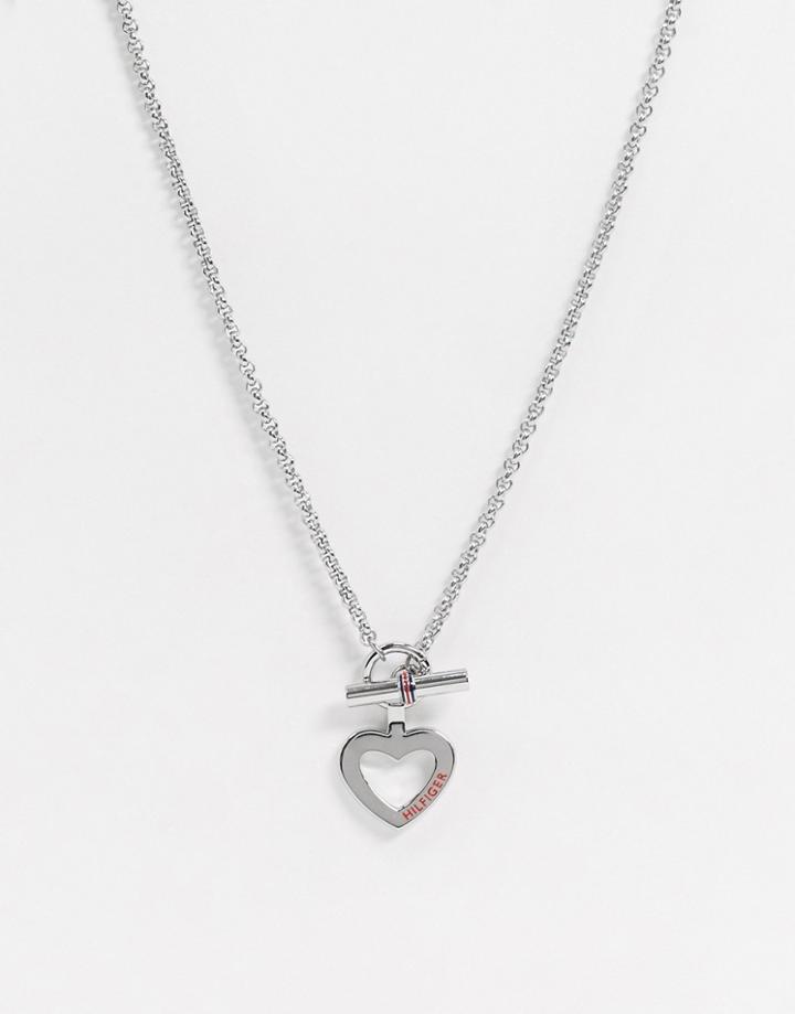 Tommy Hilfiger T-bar Heart Necklace In Silver