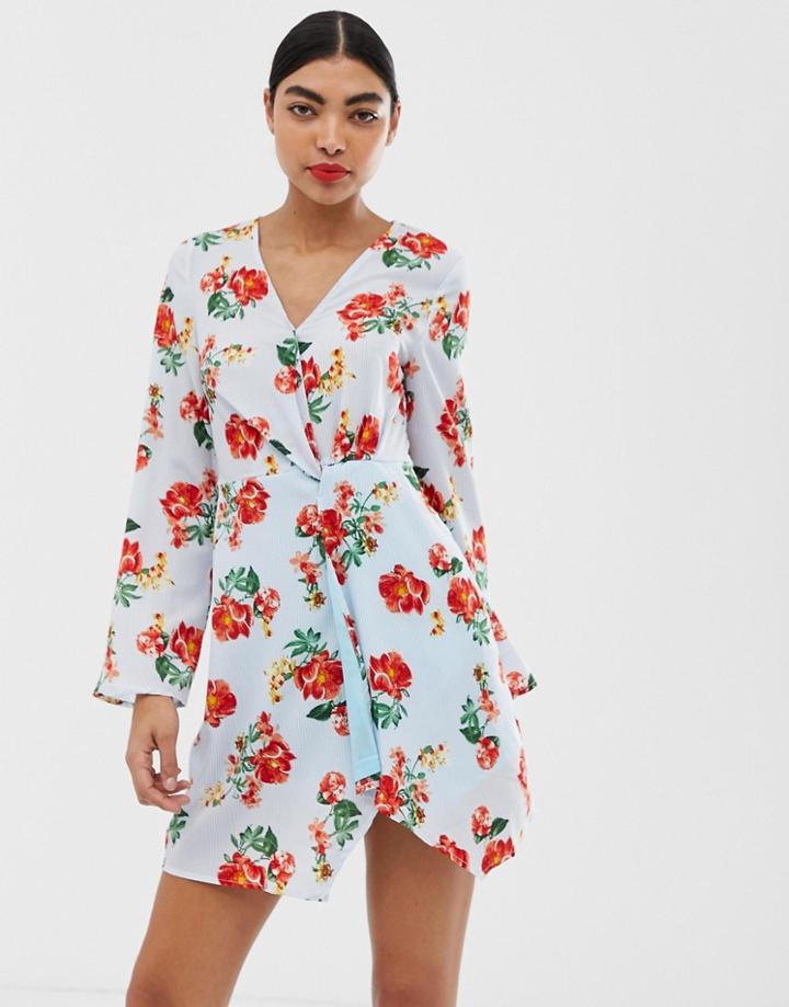 Unique21 Long Sleeve Mini Wrap Dress - Multi