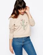 Asos Sweatshirt With Embroidered Cactus - Stone