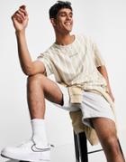 Only & Sons Cotton Oversize T-shirt In Beige With White Vertical Stripe - Beige-neutral